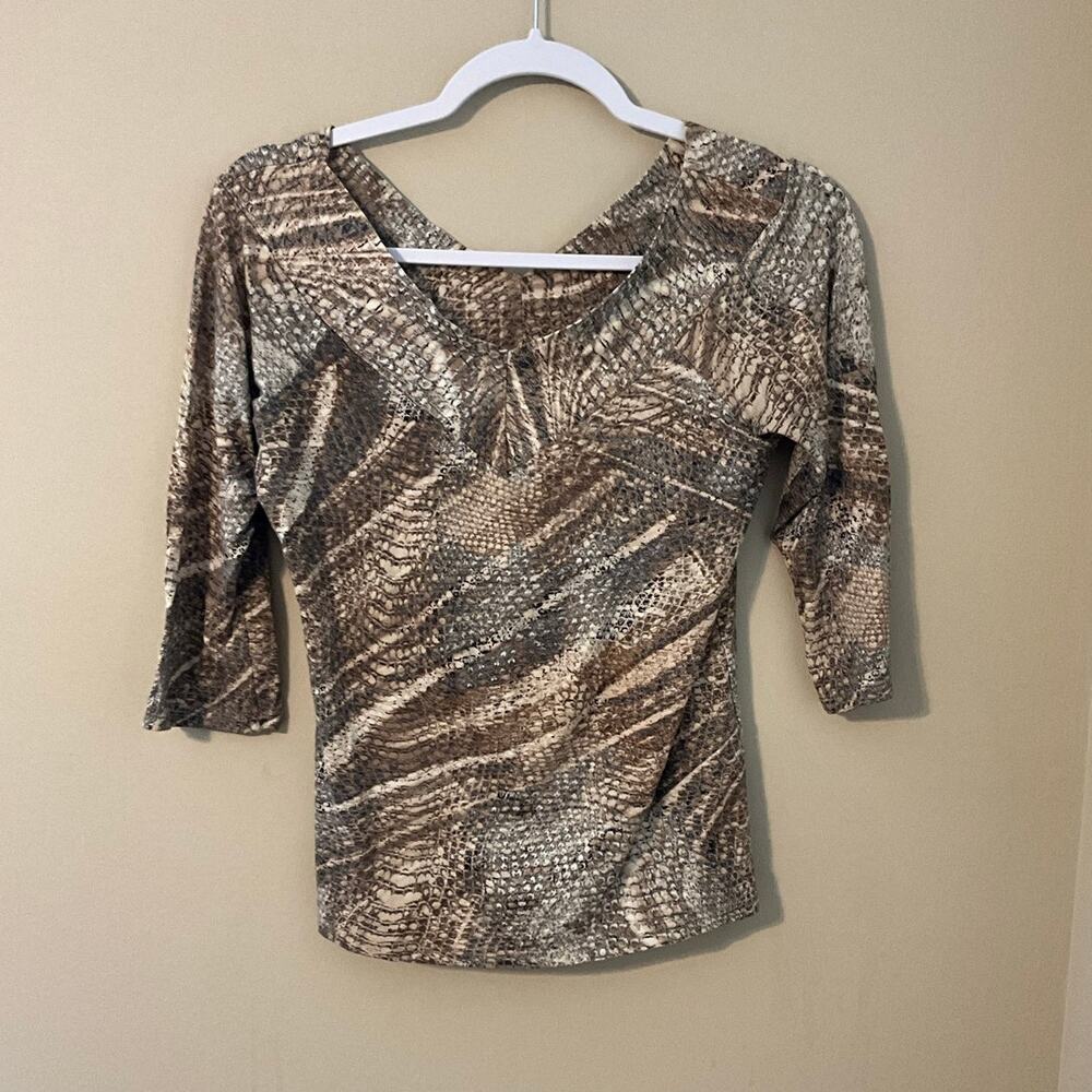 G Wheels Snake Print V Neck Blouse